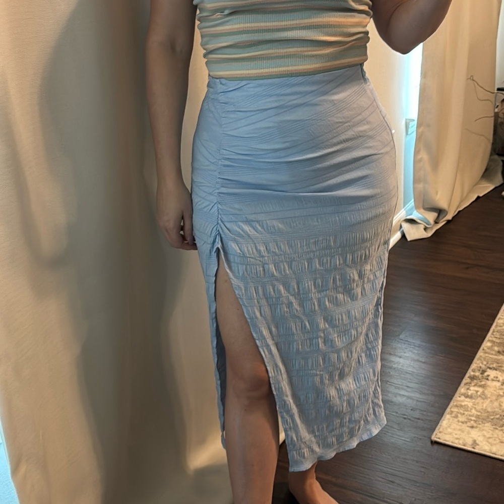 Textured Spring Summer Skirt in Baby Blue